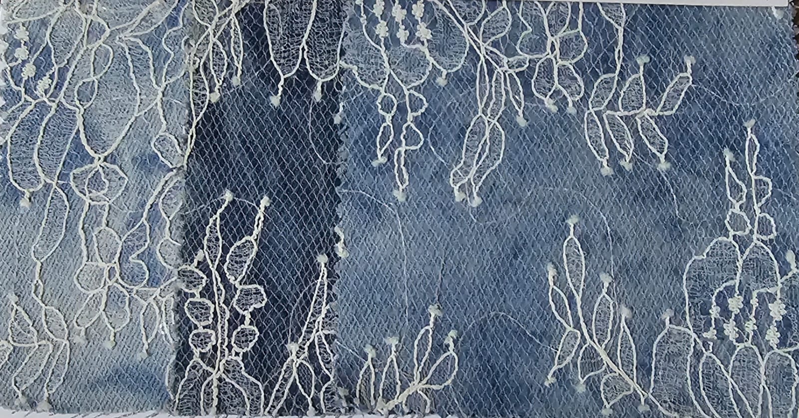 Floral Net Embroidered Denim Fabric — 3 Shades — Deseos Fabrics